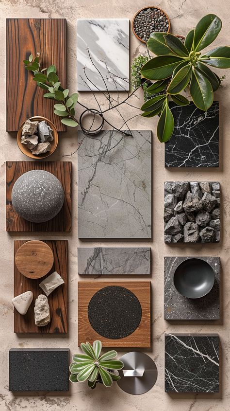 On Day 12 of our 15-day Trendy Material challenge, we feature the timeless elegance of marble tiles in mood board design. These tiles add sophistication and luxury, making them perfect for creating inspiring and cohesive design concepts. Their natural veining and polished surface provide a stunning focal point that elevates any mood board.
 Mood Board Design, Timeless Elegance, Sophistication, Luxury, Natural Veining, Polished Surface, Inspiring Design, Cohesive Concepts, Stunning Focal Point Organic Mood Board Interior, Dark Grey Mood Board, Home Finishes Mood Board, Trendy Interior Design 2024, Modern Material Board, Industrial Material Board, Flooring Mood Board, Material Sample Board, Modern Contemporary Mood Board