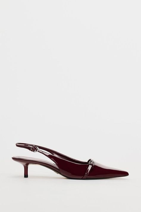 SLINGBACK BUCKLE SHOES - Burgundy Red | ZARA Canada Zara Slingback Heels, Dream Boat, Burgundy Heels, Joggers Shoes, Fits Inspo, Chic Shoes, Slingback Shoes, Cardigan Sweater Jacket, Buckle Shoes