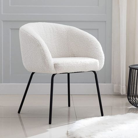 White Fluffy Chair, White Vanity Chair, Barrel Dining Chair, Makeup Vanity Chair, Fluffy Chair, White Desk Chair, Dining Chair Upholstered, Black And White Chair, White Accent Chair