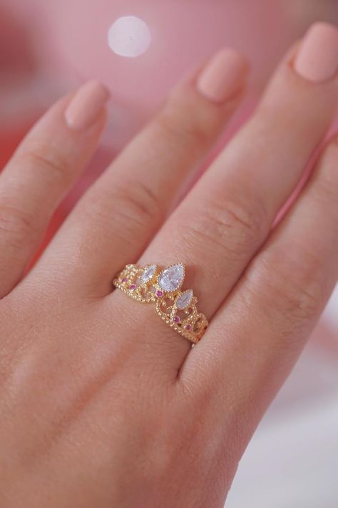 Tangled Ring- Lost Princess Ring -Cosplay Jewelry -Princess Ring-Princess Crown Ring-925 Sterling Silver Ring (GOLD) Rapunzel Ring, Disney Princess Jewelry, Tangled Jewelry, Princess Wedding Rings, Disney Engagement Rings, Tangled Wedding, Lost Princess, Crown Ring Princess, Cosplay Jewelry