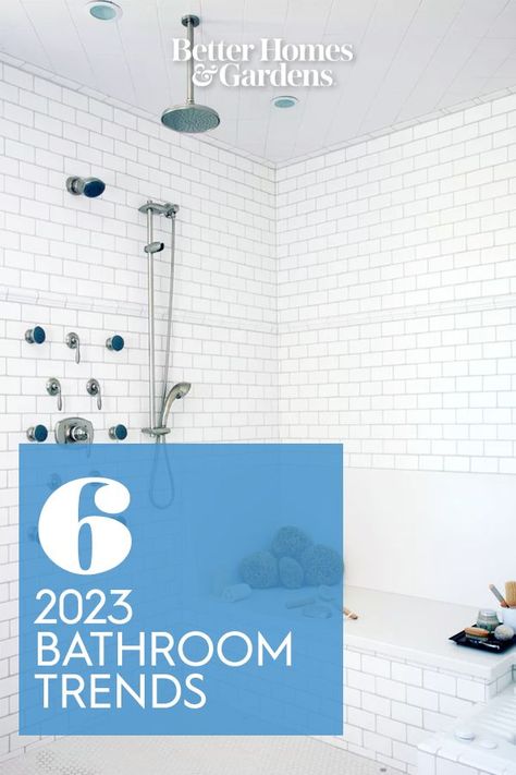 This year, bathrooms will be all about relaxation and personal style. Design pros share their predictions for 2023 bathroom trends, including a focus on wellness and luxurious walk-in showers. #2023trends #bathroomideas #whitewalkinshower #bhg Latest Bathroom Trends 2023, Bathrooms 2023 Trends, 2023 Shower Tile Trends, Modern Bathroom Design Latest Trends, Luxury Shower Ideas, 2023 Bathroom Trends, Latest Bathroom Trends, Roll In Showers, Walk In Showers