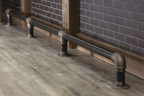 Bar Foot Rail Ideas, How To Make A Bar, Bar Foot Rail, Pipe Railing, Urban Bar, Bar Refrigerator, Rail Bracket, Bar Rail, Basement Bar Designs