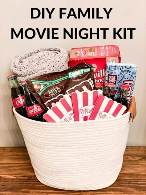 Movie Bucket Gift Ideas, Family Movie Night Basket, Family Movie Night Gift Basket, Movie Night Kit, Family Movie Night Gift, Date Night Basket, Movie Night Box, Movie Basket, Movie Basket Gift