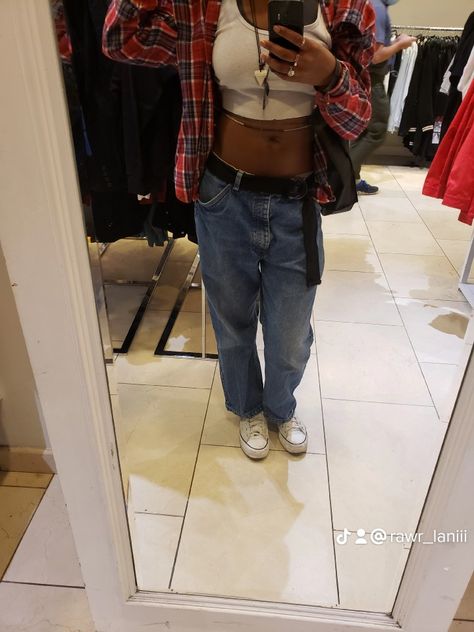 Baggy Jean,White Crop Top, and Plaid Shirt Combo Baggy Jean, White Crop, White Crop Top, Baggy Jeans, Plaid Shirt, Fashion Inspo Outfits, White Jeans, Fashion Inspo, Crop Top