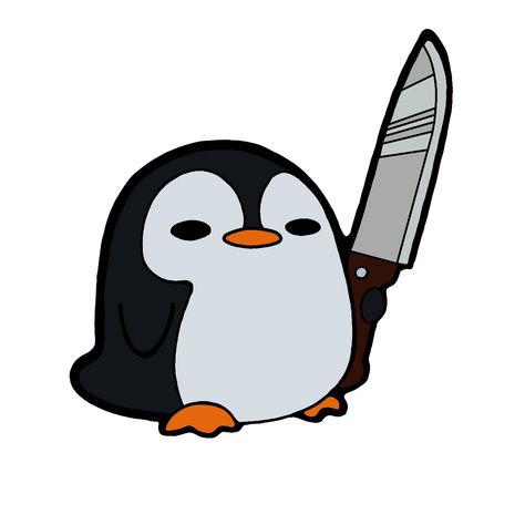 Penguin Holding Knife, Penguin With A Knife, Cute Penguin Drawing, Penguin Animation, Anime Penguin, Penguin Doodle, Penguin Pfp, Cute Penguin Cartoon, Penguin Tattoo