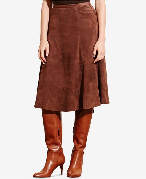 Lauren Ralph Lauren Suede A-Line Skirt Brown Suede Skirt, White Knee Length Skirt, Skirts Brown, Fall Fashion Trends Women, Ralph Lauren Skirts, Skirt Knee Length, Brown Skirt, Zipper Skirt, Ralph Lauren Style