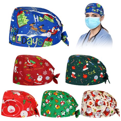 PRICES MAY VARY. Abundant to Choose: you will receive 6 pieces of scrub caps in assorted styles and colors; The main colors are red, green, beige and blue, suitable for Christmas use, sufficing your daily needs and replacement demands, sharing them with your family, friends or neighbors is also a good idea Handy and Delicate Design: scrub hats are designed with buttons, and you can hang your masks on the buttons, to release the burden of ears, the cute Christmas patterns can give you a pleasant Woman Hats, Festive Hair, Scrub Caps Women, Christmas Scrubs, Bouffant Scrub Caps, Christmas Patterns, Surgical Hats, Hair Cover, Delicate Design