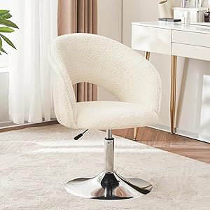 Furnimart Swivel Vanity Chair with Round Back, Height Adjustable Accent Chair, Sherpa Makeup Chair for Vanity, Desk, Bedroom, Living Room Vanity Desk Bedroom, Chair For Vanity, Comfortable Computer Chair, Desk Bedroom, Ergonomic Desk Chair, Makeup Chair, Office Chair Design, Back Office, Vanity Chair