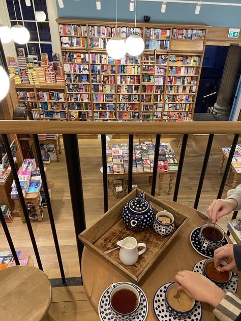 Bookstore Tea Shop, Book Cafe Aesthetic Korean, Bookstore Reading Nook, Books And Coffee Shop, Cafe Library Aesthetic, Boho Bookstore, Coffee And Book Shop, Working At A Bookstore, Book Cafe Ideas