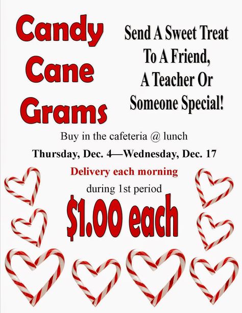 Candy Gram Ideas School, Candy Cane Fundraiser, School Candy Grams Ideas, Student Council Christmas Ideas, Pro Fundraising Ideas, Candy Cane Grams Fundraiser, Christmas Candy Grams Fundraiser, Candy Fundraiser Ideas, Fundraising Ideas Christmas