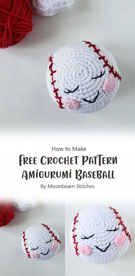 Free Crochet Pattern: Amigurumi Baseball By Moonbeam Stitches is an easy amigurumi pattern to make! All you need is a crochet hook and some yarn. Let’s get started! Softball Crochet Patterns Free, Crochet Softball Pattern, Crochet Baseball Applique Free Pattern, Crochet Softball, Baseball Amigurumi, Crochet Baseball Bat, Crocheted Baseball Pattern, Crochet Baseball Pillow Pattern, Baseball Crochet Pattern