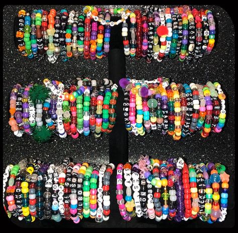 Our Kandi bracelets are great for passing out at raves, festivals, events, parties, promoting, birthdays, weddings, and for business advertising Please send us a message with your personalized requests We make our Kandi bracelet using stretch string -Alphabet & Numbers Beads- * Black Cube Alphabet Beads with White Letters * White Cube Alphabet Beads with Black Letters (and Hashtags) * White Cube Alphabet Beads with Colorful Letters * White Round Alphabet Beads with Black Letters ( Pulseras Kandi, Rave Jewelry, Diy Kandi Bracelets, Pony Bead Bracelets, Diy Kandi, Kandi Kid, Kandi Cuff, Bachelor/bachelorette Party, Kandi Patterns