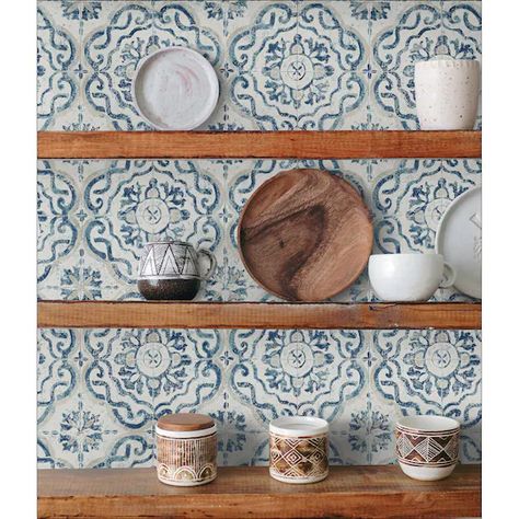 InHome Talavera Tile Peel & Stick Wallpaper | Michaels Talavera Kitchen, Tile Peel And Stick Wallpaper, Suzani Pattern, Tile Peel And Stick, Brewster Wallcovering, Talavera Tile, Aqua Wallpaper, Talavera Tiles, Mediterranean Home