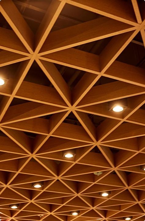 Waffle Ceiling, Kitchen Design Showrooms, African Interior Design, Lattice Structure, Office Ceiling, African Interior, Ceiling Grid, Wooden Ceilings, Ceiling Panels