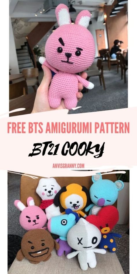 Bt21 Pattern, Cooky Bt21, Arm Crocheting, Hobo Bag Patterns, Crochet Idea, Pola Amigurumi, Crochet Work, Crochet Amigurumi Free Patterns, Fun Crochet Projects