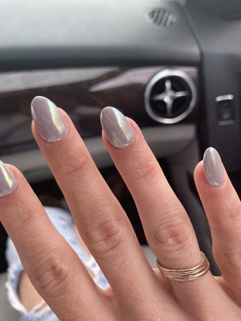 Gray White Chrome Nails, Gray And Chrome Nails, Nails Dip Chrome, Grey Elegant Nails, Pewter Chrome Nails, Gray Pearl Nails, Grey Nails 2023, Grey Nail Inspiration, Gunmetal Gray Nails