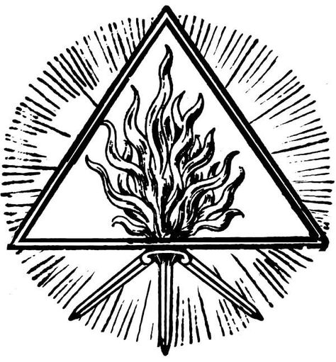 Red King (Sulfur)  This image is taken from the 23rd image in a series of drawings from the seventeenth century alchemical work attributed to Eugenius Philalethes, the Speculum Veritatis (Mirror of Truth.) This simple symbol of a fire triangle with three radiating arrows below represents the “Perfect Red King,” the Sulfur of the Philosophers.  In alchemy, sulphur represents Sol, the fiery male element (the counterpart of Luna, mercury, the female element) of the Celestial marriage (conjunctio). King Symbol Tattoo, King Symbol, Red King, Alchemy Art, Black Metal Art, Symbol Tattoo, Occult Symbols, Metal Tattoo, Dark Art Tattoo