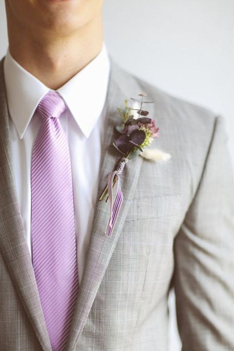 Groomsmen Attire Grey, Wedding Suits Men Grey, Lavender Boutonniere, Succulents Wedding, Suit Colors, Braided Dress, Purple Stuff, Purple Tree, Lilac Wedding