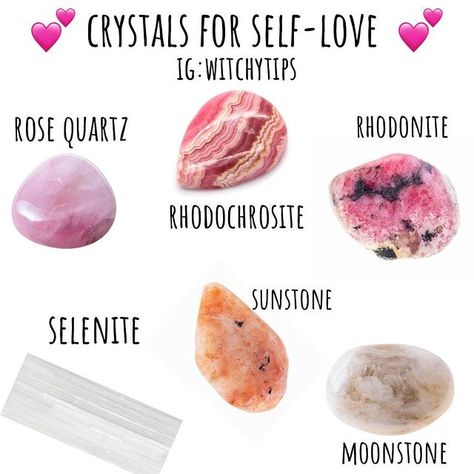 Witchy Self Love, Crystals For Self Love, Crystal Identification, Crystal Healing Chart, Love Crystals, Crystal Vibes, Crystal Guide, Cleansing Crystals, Spiritual Crystals