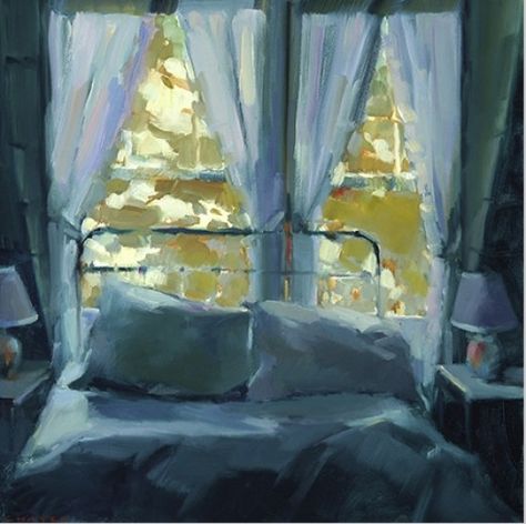 The Paintings of Maine Artist Connie Hayes Painting Of A Bedroom, Bed Painting, Maine Artist, Maine Art, Art Interiors, Interior Paintings, Paintings I Love, Window Art, Interior Art