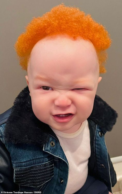 EXCLUSIVE: Black mother who gave birth to an albino baby with ginger hair reveals she now dyes her own locks flame orange so he 'doesn't feel left out' | Daily Mail Online Ginger Hair Boy, Ginger And Black Hair, Ginger Baby, Black Ginger, Ginger Babies, Horse Art Drawing, Cute Ginger, Ginger Boy, Ginger Girls