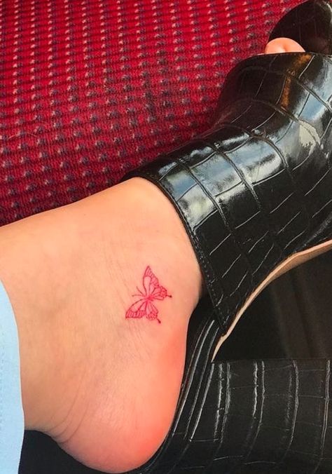 #aesthetic #tattoo small tattoos for woman, toe tattoo, feet tattoo, red tattoos Tattoo On Feet For Women, Small Feet Tattoos For Women, Red Ankle Tattoo, Small Red Butterfly Tattoo, Tattoo Feet Women, Red Hip Tattoo, God Is A Woman Tattoo, Cute Feet Tattoos, Small Red Tattoos For Women