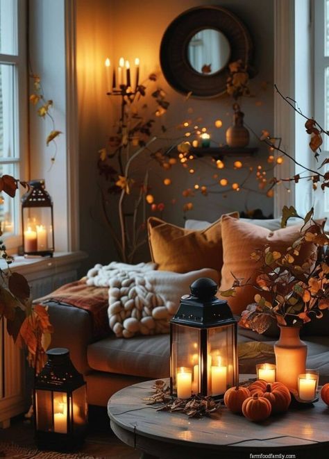 25 Stunning Boho Fall Living Room Decor Ideas for a Vibrant Autumn Look 37 Autumnal Decor Living Room, Autumnal Living Room Decor, Autumn Interiors, Living Room Fall Ideas, Autumn Interior Decor, Thanksgiving Room Decor, Cozy Autumn Living Room, Boho Home Decor Living Room, Autumnal Living Room