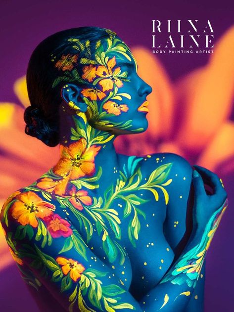 uv floral body painting African Fashion, Neon, Body Art, Cyberpunk, Neon Face Paint, Dark Floral, Body Painting, Face Paint, Art Painting