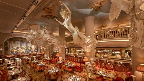 Damien Hirst sculptures feature inside Bacchanalia London restaurant Ceiling Murals, Opulent Interiors, Romantic Restaurant, Budapest Hotel, Greek And Roman Mythology, London Clubs, Damien Hirst, Outdoor Restaurant, London Restaurants