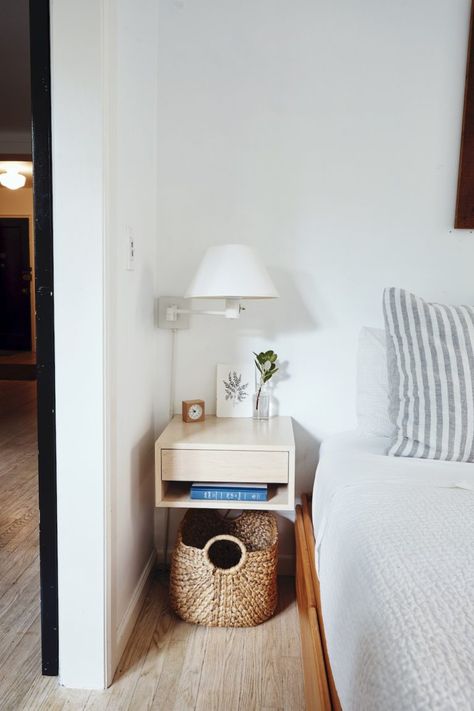 15 Tips for Living in a Small Space | A Cup of Jo Small Bedroom Nightstand Ideas, Cup Of Jo, Small Bedside Table, White Kitchen Design, Tiny Apartment, Tiny Bedroom, Bedroom Night Stands, Decorating Small Spaces, Small Living