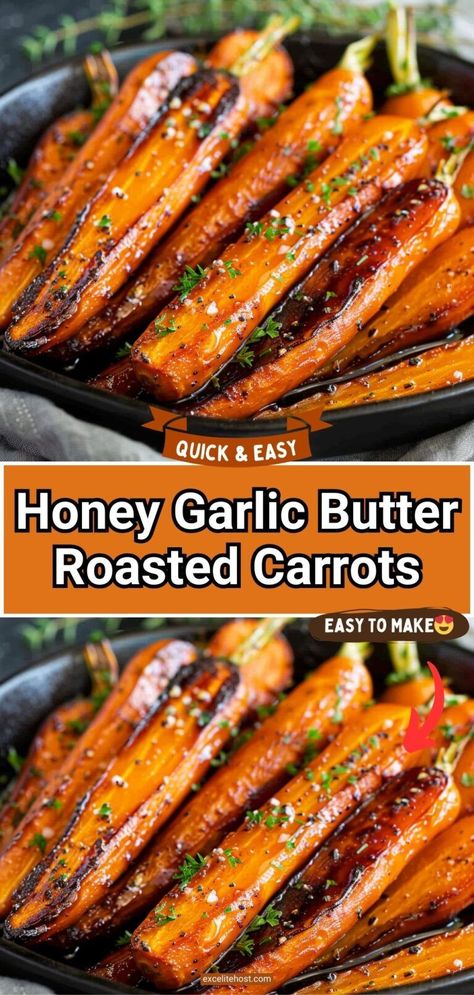 Roasted carrots prepared with the most incredible garlic butter and sweet honey sauce. One of my favorite ways to make glazed carrots! #recipes Best Roast Carrots, Glaze Carrots Recipe, Good Carrot Recipes, Honey Baked Carrots Recipe, Easy Baked Carrots, Dinner With Roasted Carrots, Essen, Roasted Glazed Carrots Recipe, Garlic Carrots Roasted