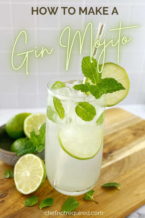 My gin mojito recipe is super easy, no need for extra equipment or making a simple syrup either. Gin mojito cocktails are crisp and refreshing, and my video will show you how to make this zesty lime cocktail with fresh mint at home! Gin Mojito Recipe, Traditional Mojito Recipe, Gin Mojito, Mojito Recipe Classic, How To Make Gin, Spritzer Recipes, Mint Cocktails, Citrus Cocktails, Summer Drinks Alcohol