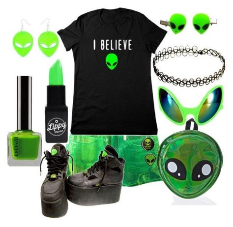 Стиль Alien Core, Alien Stuff, Alien Clothes, Space Grunge, Gender Fluid Fashion, Alien Aesthetic, Green Alien, Alien Girl, Clothing Black