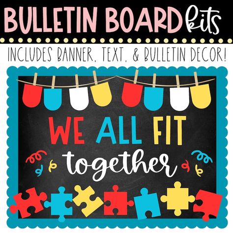 BULLETIN BOARD KIT We All Fit Together Puzzle Pieces - Etsy We All Fit Together Classroom Display, We All Fit Together Bulletin Board, We Are All In This Together, Cooperation Bulletin Board Ideas, Better Together Bulletin Board, Puzzle Piece Bulletin Board, We All Fit Together, Puzzle Bulletin Boards, Leadership Poster