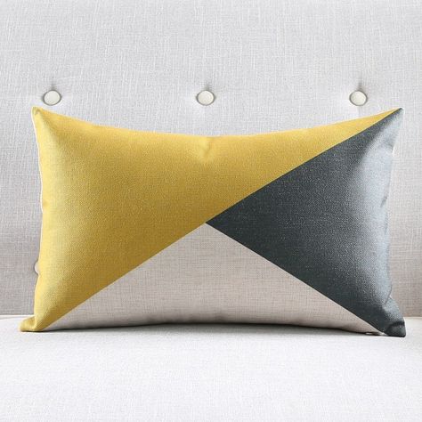 Yellow Decorative Pillows, Applique Pillows, Geometric Pillow Covers, Throw Pillows Living Room, Geometric Cushions, Bantal Sofa, Cushion Cover Designs, Geometric Throw Pillows, Throw Pillow Styling