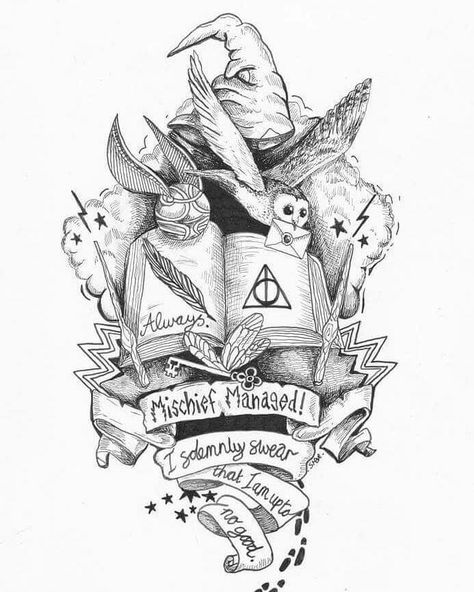 Harry Potter Tattoo Sleeve, Harry Potter Sketch, Harry Tattoos, Hp Tattoo, Art Harry Potter, Bookish Tattoos, Harry Potter Art Drawings, Potter Tattoo, Harry Potter Tattoos