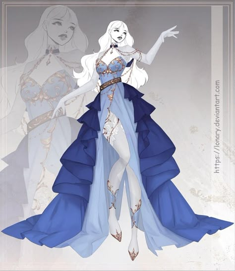 Lonary Outfits, Queen Dresses Drawing, Lonary Deviantart Outfits, Simple Fantasy Dress, Long Dress Drawing, Fantasy Dress Art, Fantasy Dress Drawing, Your Character Here, Draw Your Character