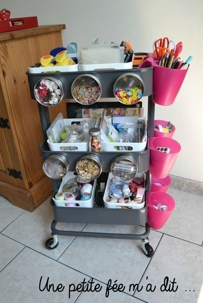 Since it’s metal, you can attach those magnetic storage tins to keep track of all those bits and bobs. | This Kitchen Cart Is The Only Ikea Item You Really Need Ikea Kitchen Trolley, Homeschooling Supplies, Ikea Kitchen Cart, Raskog Ikea, Cart Organization, Ikea Raskog Cart, Raskog Cart, Ikea Cart, Ikea Raskog