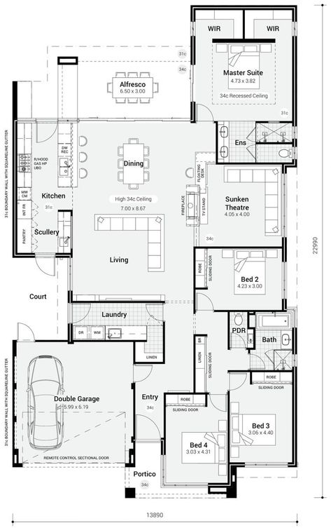 House Plan With Scullery, Two Bedroom House Design Plans, Floor Plan With Gym, Kitchen Scullery Ideas Laundry Rooms, Closed Floor Plan Kitchen, Laundry Floor Plan, Kitchen Courtyard, Kitchen Scullery, Alfresco Designs