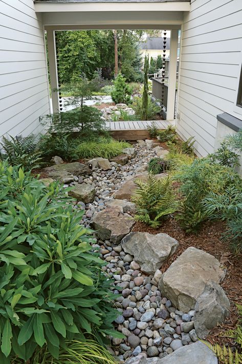 5 Inspiring Naturalistic Dry Creek-Bed Designs - FineGardening Dry Creek Bed Landscape Backyards, Dry Creek Bed Landscape, River Bed Landscaping Ideas, Dry River Bed Landscaping, River Bed Landscaping, Bed Landscaping Ideas, Dry Riverbed Landscaping, Dry River Bed, Dry Stream