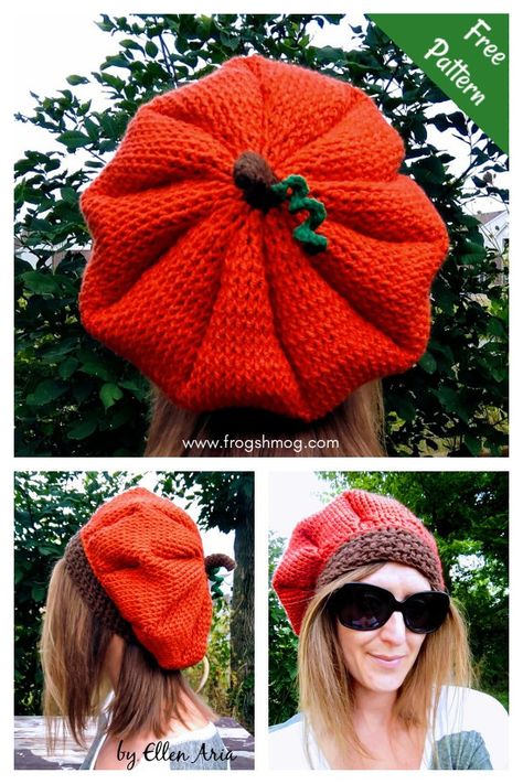 Pumpkin Beret Hat Crochet Patterns Slouchy Pumpkin Beret, Pumpkin Beret Crochet Pattern Free, Slouchy Beret Crochet Pattern Free, Pumpkin Beret Crochet Pattern, Beret Hat Crochet, Pumpkin Beret, Pumpkin Hat Pattern, Hat Crochet Patterns, Crochet Pumpkin Hat