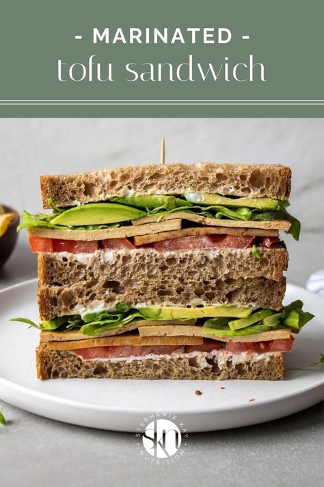 Turn a simple block of tofu into salty and smoky tofu deli meat with this quick, easy, and healthy vegetarian tofu sandwich recipe. Marinated Tofu Sandwich, Vegetarian Deli Meat, Tofu Sandwich Meat, Kay Nutrition, Vegetarian Sandwich Recipes, Tofu Sandwich, Homemade Tofu, Vegan Sandwiches, Healthy Sandwich Recipes