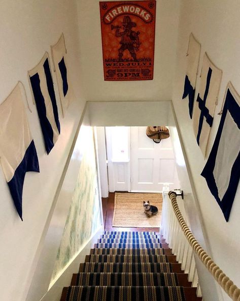 30 Staircase Wall Ideas You Never Thought to Try Basement Staircase Decor, Wall Along Stairs Decor, Funky Staircase Ideas, Stairwell Picture Wall, Staircase Walls On Both Sides, Painted Stairway Walls, Shelf Above Stairs, Narrow Staircase Decor, Stairwell Ledge Decor