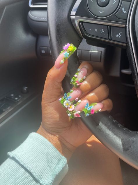 Garden set acrylic nails Garden Nails, Green Acrylic Nails, Diy Acrylic Nails, Long Nail Designs, Dope Nail Designs, Classy Acrylic Nails, Short Square Acrylic Nails, Exotic Nails, Pink Nail Designs