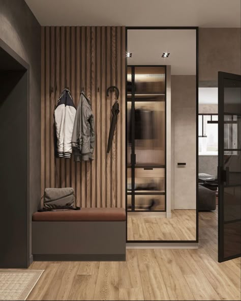 Coat Room Ideas, Hall Furniture Design, Coat Rack Ideas, Modern Hallways, Loft Style Apartment, Hallway Decoration, Modern Hall, Corridor Design, House Redesign