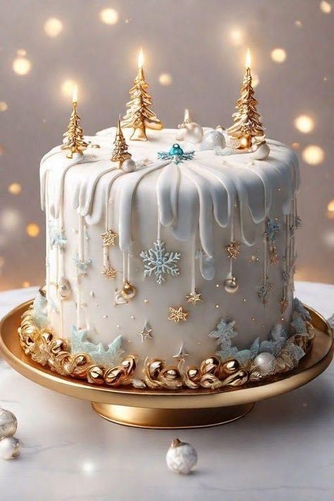 Themed Cake Ideas, Dress Trending, Christmas Themed Cake, Fantasy Cake, Christmas Cake Designs, Beautiful Cake Designs, Christmas Cake Decorations, Xmas Cake, Winter Cake