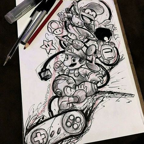 coloring pages 💪 Playstation Tattoo, Tattoo Games, Super Mario Tattoo, Xbox Design, Nintendo Tattoo, Video Game Tattoos, Mario Tattoo, Nerdy Tattoos, Gamer Tattoos