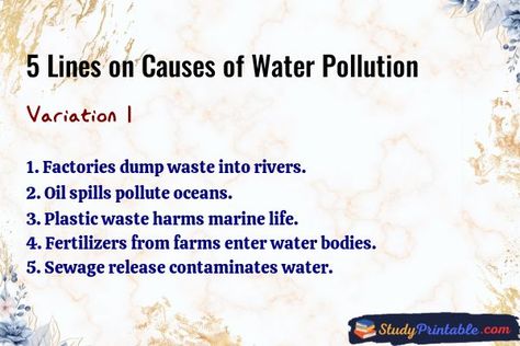 5 Lines on Causes of Water Pollution Variation 1 Causes Of Water Pollution, Contaminated Water, Water Pollution, Oil Spill, Facts For Kids, Life On Earth, Water Bodies, Fascinating Facts, Plastic Waste