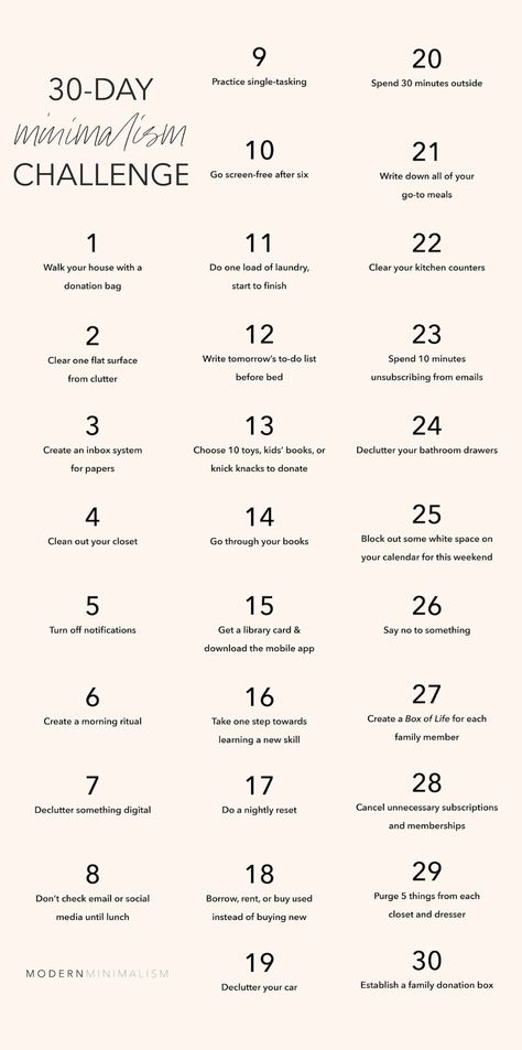 Less More List, How To Make Room Minimalist, Minimalist Clean Out, Minilism Home, Minimalist Declutter Challenge, Tips For Minimalism, 30 Days Minimalism Challenge, Things To Make Your Room Look Better, Minimalist Challenge 30 Day