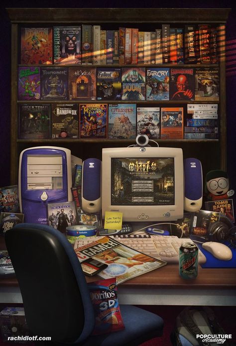 PC Gaming Tribute - 90s / EARLY 2000s :: Behance Early 2000s Room, Glamorous Bedroom Decor, Childhood Room, Street Style Room, 90s Room, Lan Party, Nostalgia 2000s, Best Pc Games, Retro Gaming Art